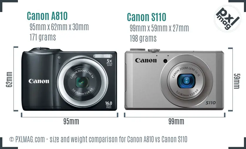 Canon A810 vs Canon S110 size comparison