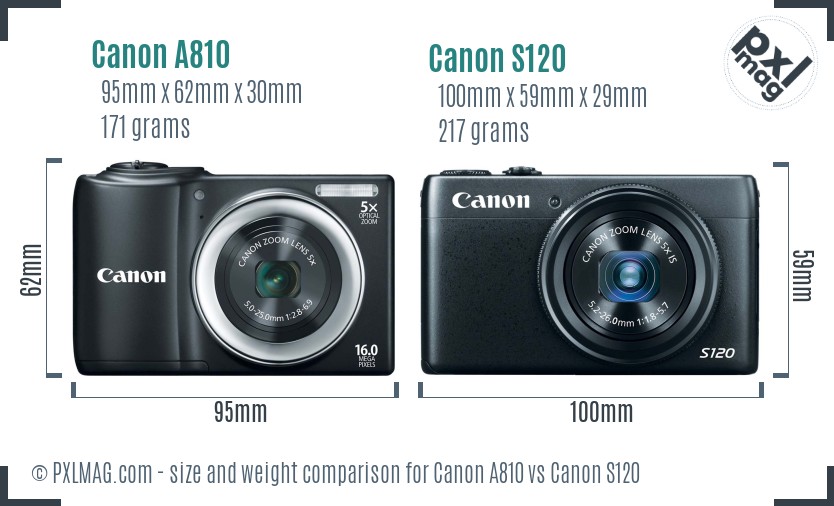 Canon A810 vs Canon S120 size comparison Canon A810 vs Canon S120 size comparison