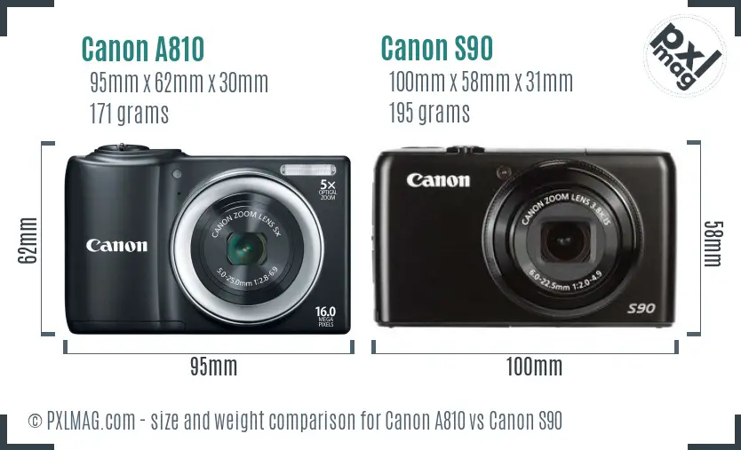 Canon A810 vs Canon S90 size comparison