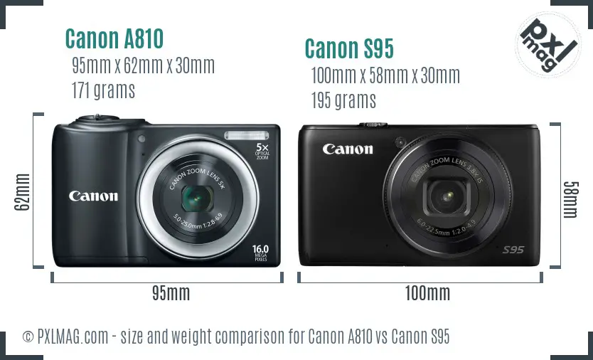 Canon A810 vs Canon S95 size comparison Canon A810 vs Canon S95 size comparison