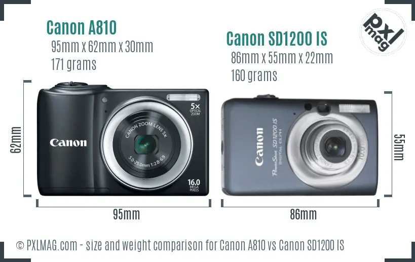 Canon A810 vs Canon SD1200 IS size comparison