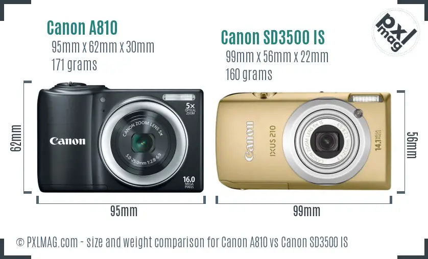 Canon A810 vs Canon SD3500 IS size comparison Canon A810 vs Canon SD3500 IS size comparison