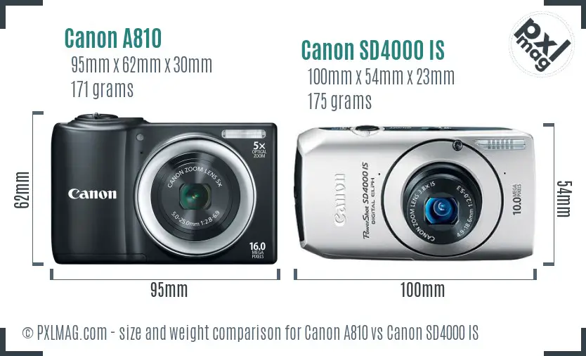 Canon A810 vs Canon SD4000 IS size comparison Canon A810 vs Canon SD4000 IS size comparison