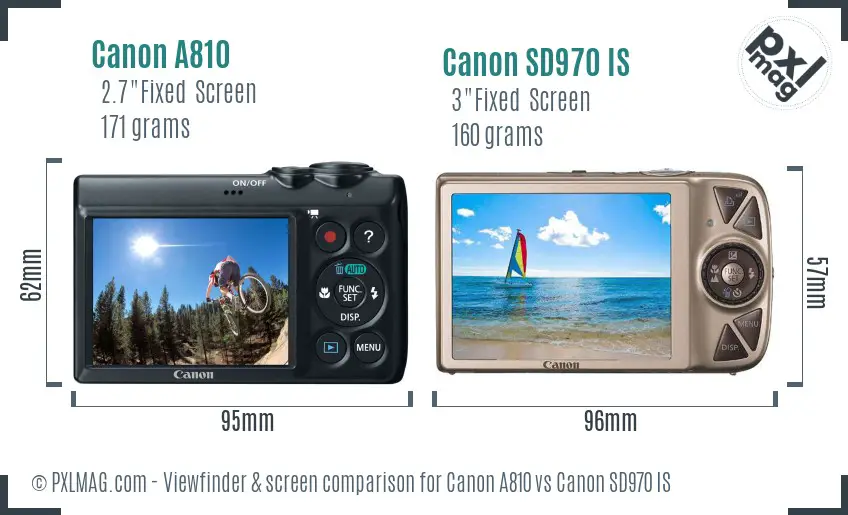 Canon A810 vs Canon SD970 IS Screen and Viewfinder comparison