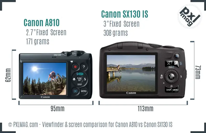 Canon A810 vs Canon SX130 IS Screen and Viewfinder comparison