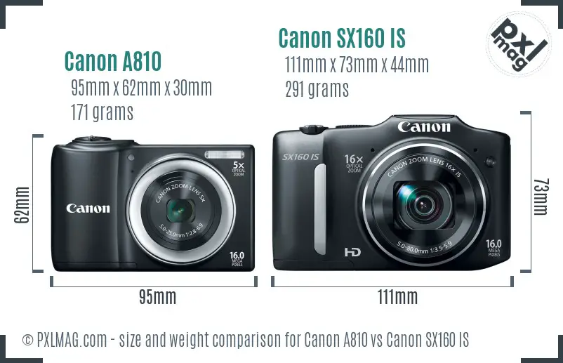 Canon A810 vs Canon SX160 IS size comparison Canon A810 vs Canon SX160 IS size comparison