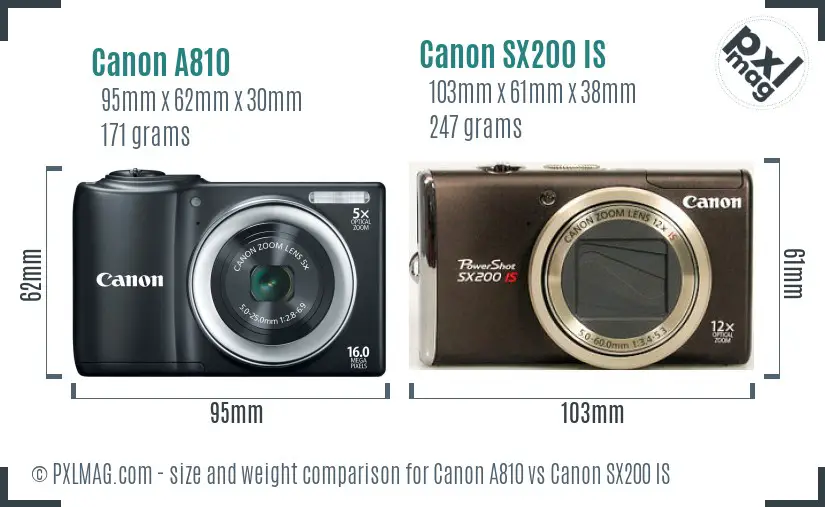 Canon A810 vs Canon SX200 IS size comparison Canon A810 vs Canon SX200 IS size comparison