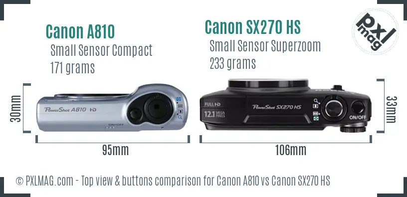 Canon A810 vs Canon SX270 HS top view buttons comparison Canon A810 vs Canon SX270 HS top view buttons comparison