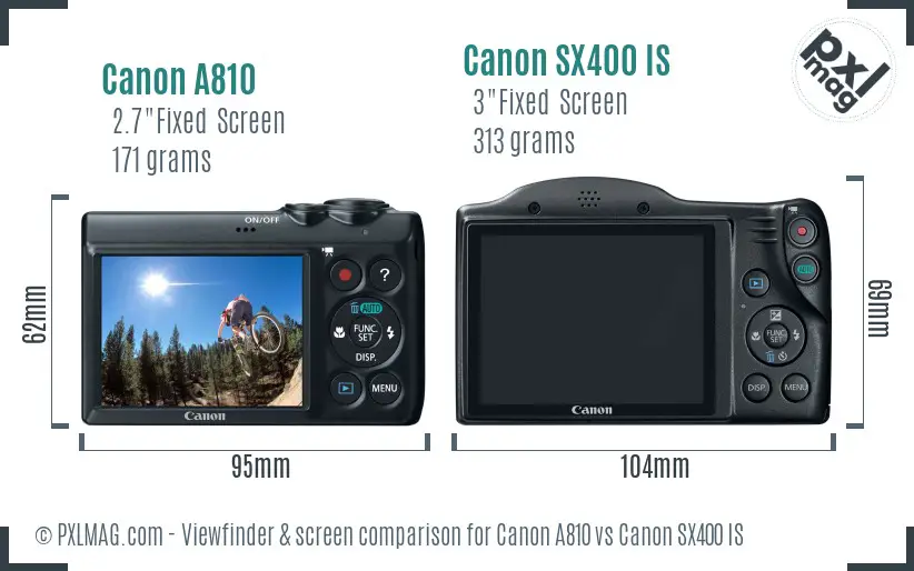 Canon A810 vs Canon SX400 IS Screen and Viewfinder comparison Canon A810 vs Canon SX400 IS Screen and Viewfinder comparison