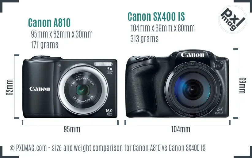 Canon A810 vs Canon SX400 IS size comparison Canon A810 vs Canon SX400 IS size comparison