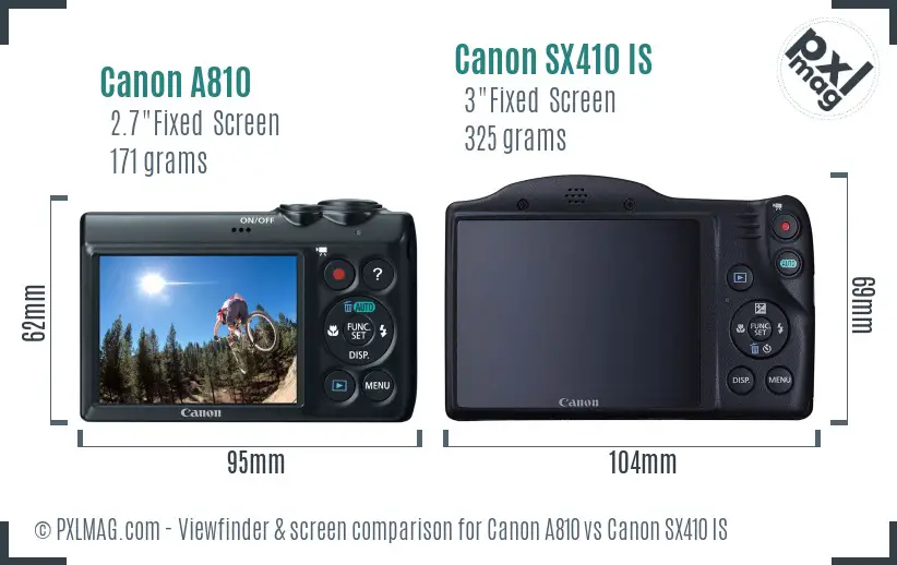 Canon A810 vs Canon SX410 IS Screen and Viewfinder comparison Canon A810 vs Canon SX410 IS Screen and Viewfinder comparison