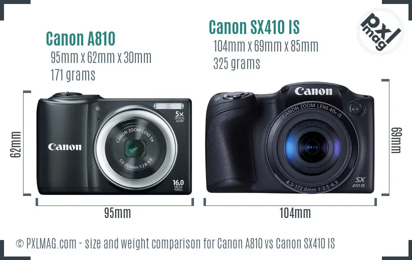 Canon A810 vs Canon SX410 IS size comparison Canon A810 vs Canon SX410 IS size comparison