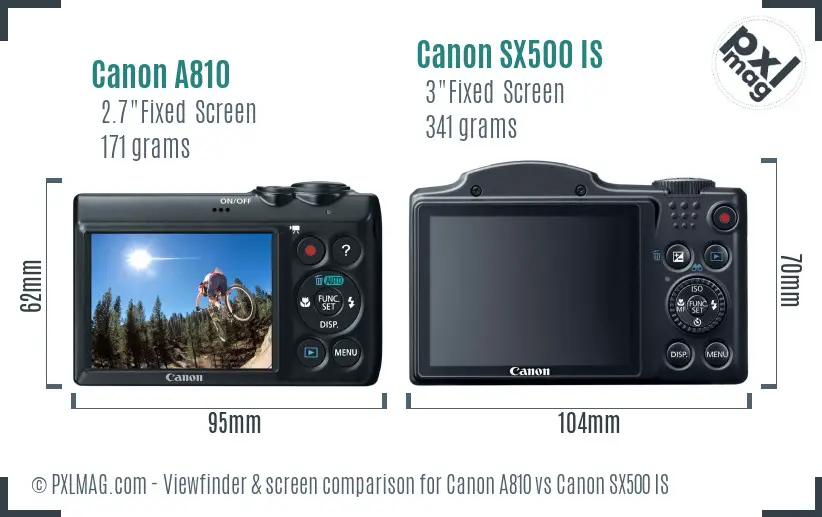 Canon A810 vs Canon SX500 IS Screen and Viewfinder comparison
