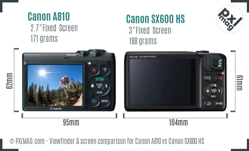 Canon A810 vs Canon SX600 HS Screen and Viewfinder comparison Canon A810 vs Canon SX600 HS Screen and Viewfinder comparison