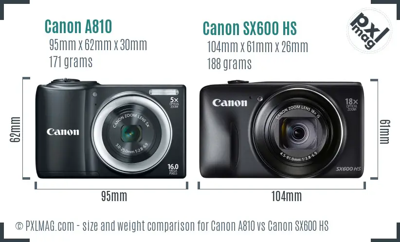 Canon A810 vs Canon SX600 HS size comparison Canon A810 vs Canon SX600 HS size comparison