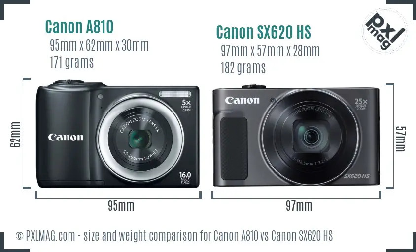 Canon A810 vs Canon SX620 HS size comparison