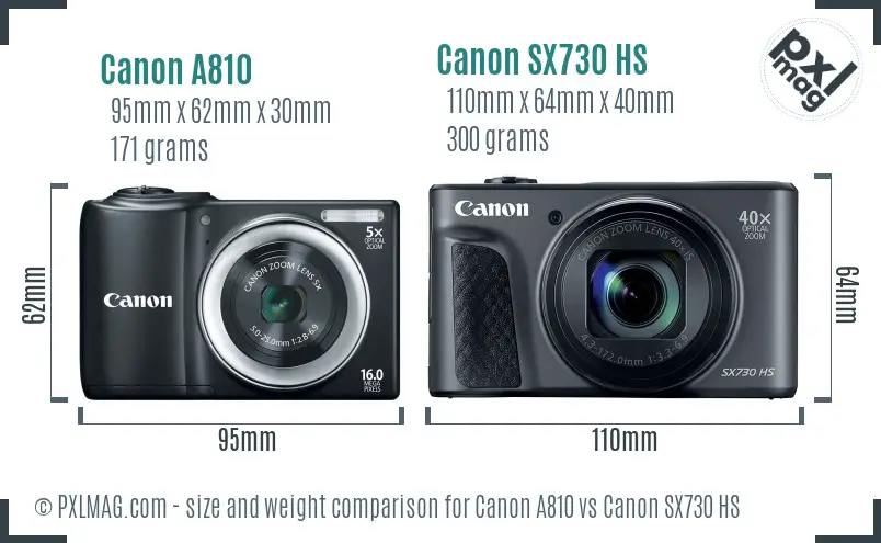 Canon A810 vs Canon SX730 HS size comparison