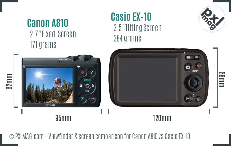 Canon A810 vs Casio EX-10 Screen and Viewfinder comparison