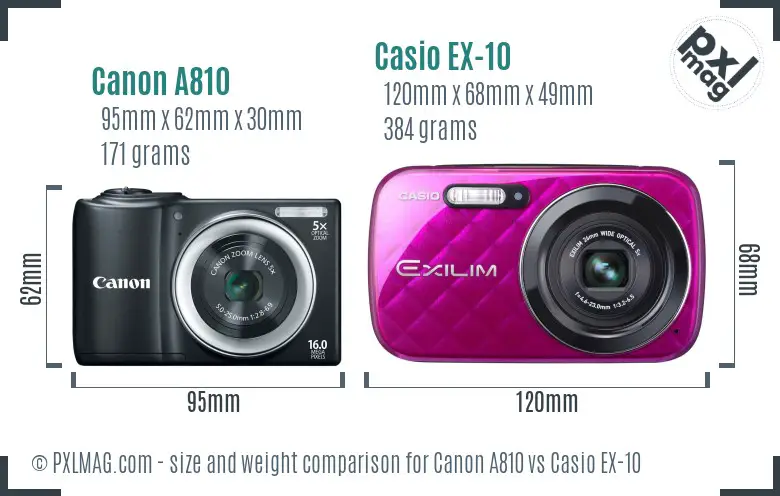Canon A810 vs Casio EX-10 size comparison