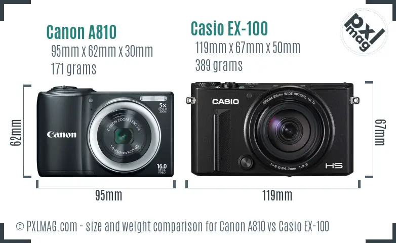 Canon A810 vs Casio EX-100 size comparison