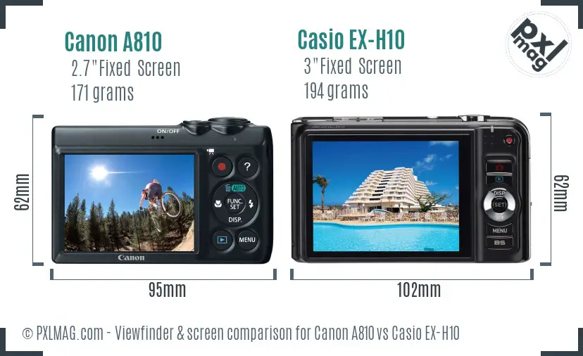Canon A810 vs Casio EX-H10 Screen and Viewfinder comparison