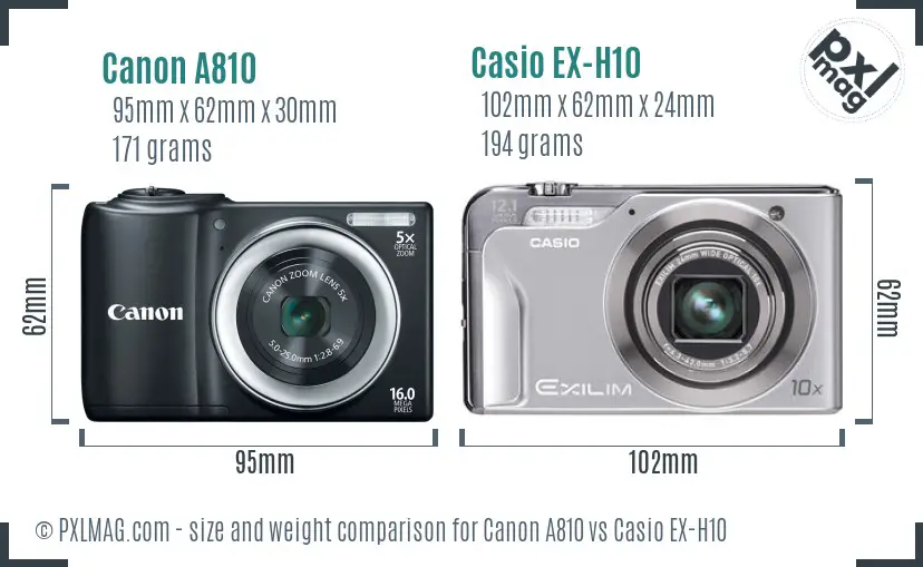 Canon A810 vs Casio EX-H10 size comparison