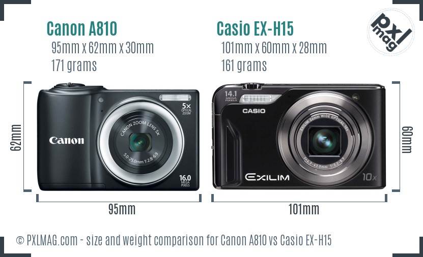 Canon A810 vs Casio EX-H15 size comparison