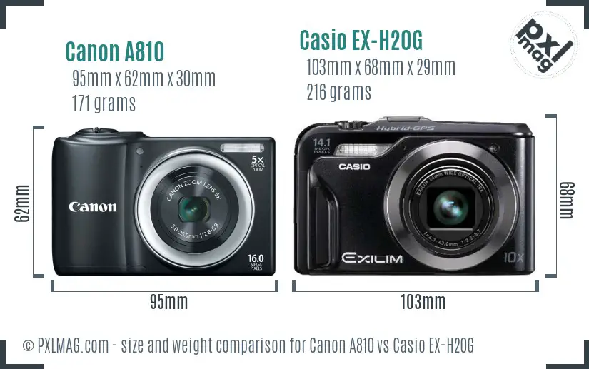 Canon A810 vs Casio EX-H20G size comparison