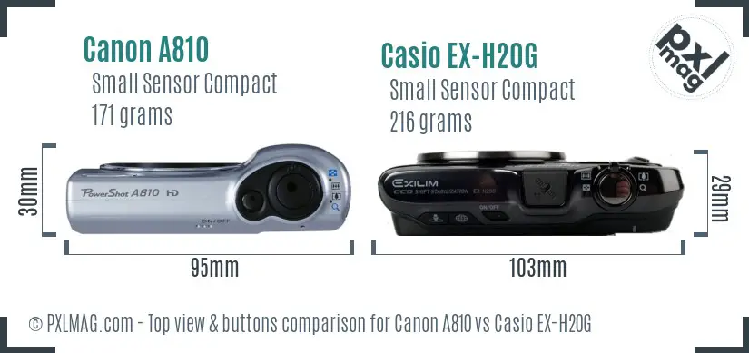 Canon A810 vs Casio EX-H20G top view buttons comparison