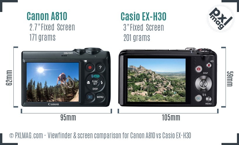 Canon A810 vs Casio EX-H30 Screen and Viewfinder comparison