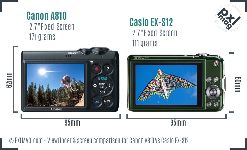 Canon A810 vs Casio EX-S12 Screen and Viewfinder comparison