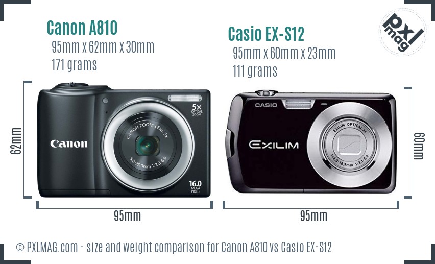 Canon A810 vs Casio EX-S12 size comparison Canon A810 vs Casio EX-S12 size comparison