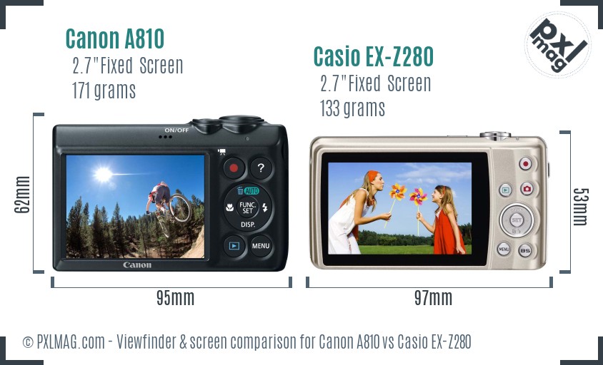Canon A810 vs Casio EX-Z280 Screen and Viewfinder comparison