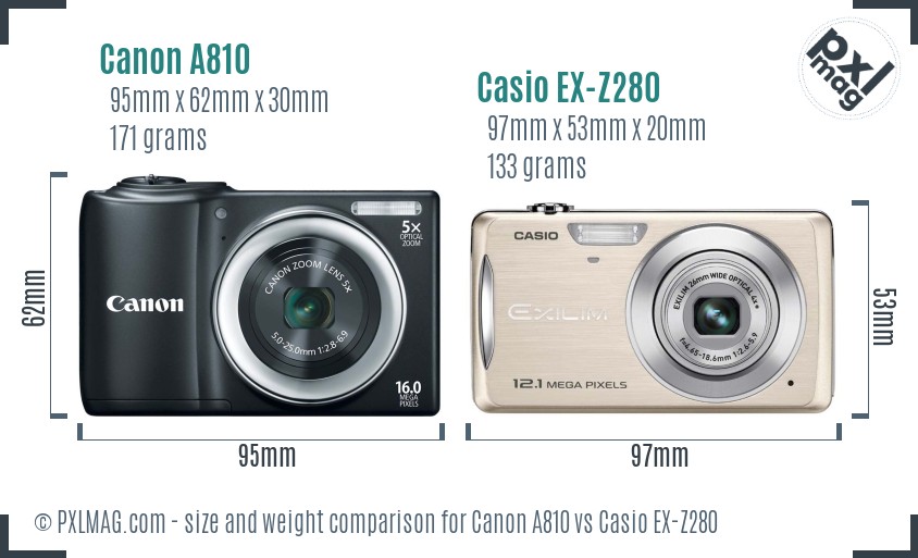 Canon A810 vs Casio EX-Z280 size comparison
