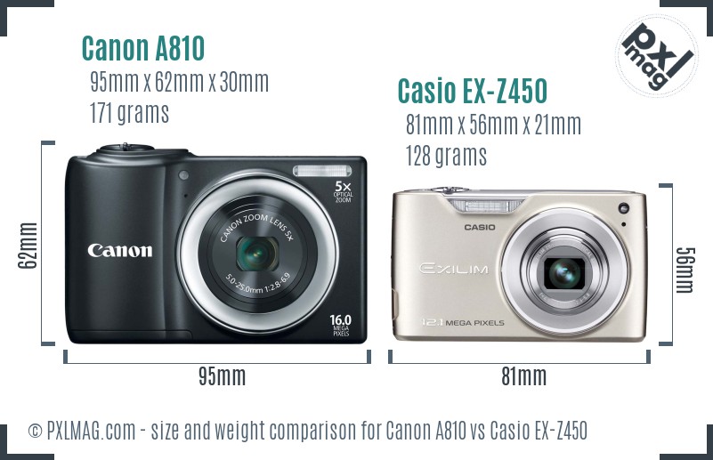Canon A810 vs Casio EX-Z450 size comparison