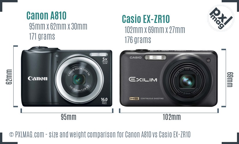 Canon A810 vs Casio EX-ZR10 size comparison Canon A810 vs Casio EX-ZR10 size comparison