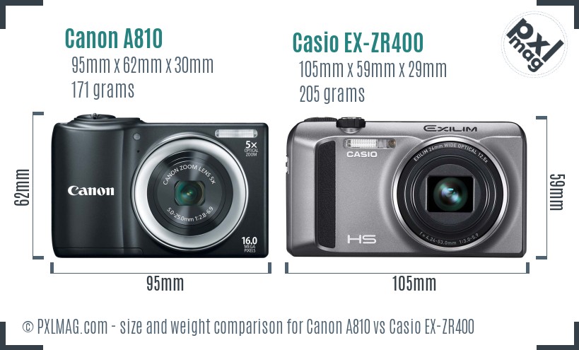Canon A810 vs Casio EX-ZR400 size comparison Canon A810 vs Casio EX-ZR400 size comparison