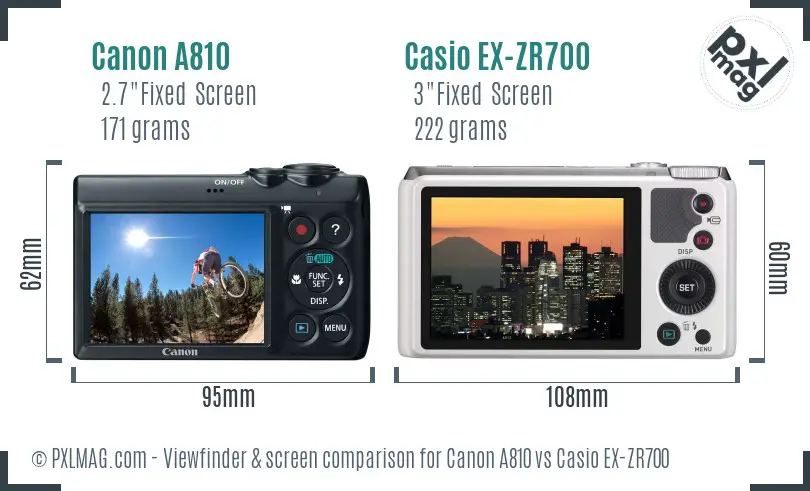 Canon A810 vs Casio EX-ZR700 Screen and Viewfinder comparison Canon A810 vs Casio EX-ZR700 Screen and Viewfinder comparison