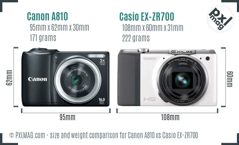 Canon A810 vs Casio EX-ZR700 size comparison Canon A810 vs Casio EX-ZR700 size comparison