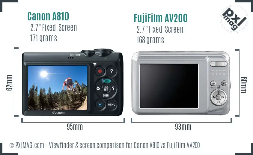 Canon A810 vs FujiFilm AV200 Screen and Viewfinder comparison