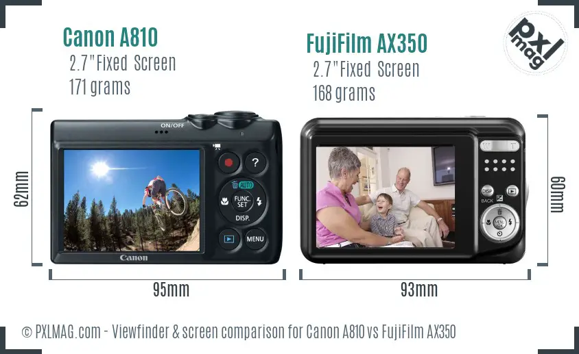 Canon A810 vs FujiFilm AX350 Screen and Viewfinder comparison