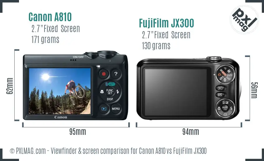 Canon A810 vs FujiFilm JX300 Screen and Viewfinder comparison Canon A810 vs FujiFilm JX300 Screen and Viewfinder comparison