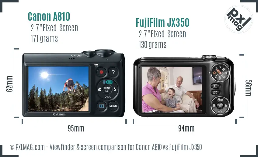 Canon A810 vs FujiFilm JX350 Screen and Viewfinder comparison