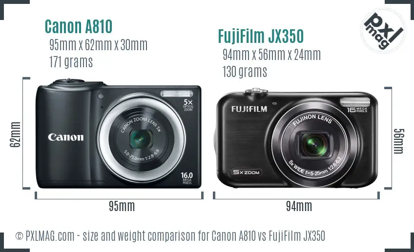 Canon A810 vs FujiFilm JX350 size comparison