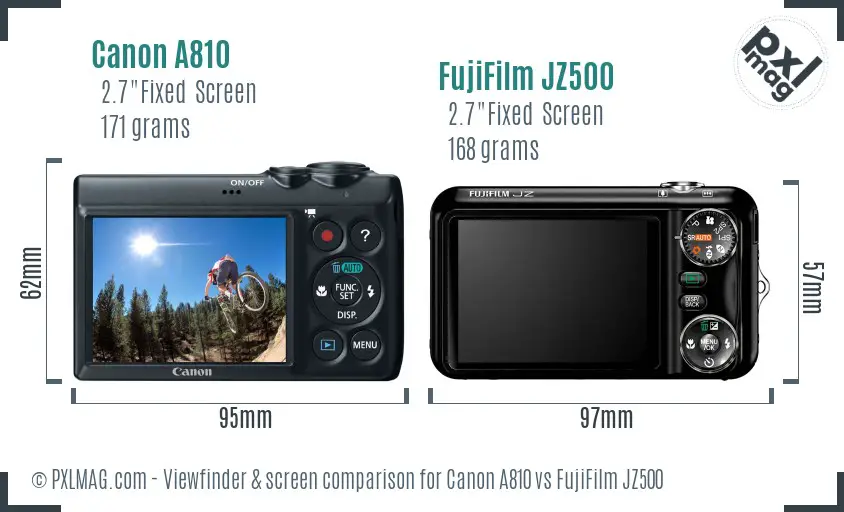 Canon A810 vs FujiFilm JZ500 Screen and Viewfinder comparison Canon A810 vs FujiFilm JZ500 Screen and Viewfinder comparison