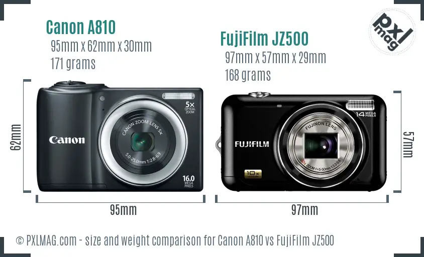 Canon A810 vs FujiFilm JZ500 size comparison Canon A810 vs FujiFilm JZ500 size comparison