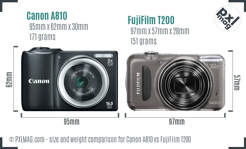 Canon A810 vs FujiFilm T200 size comparison