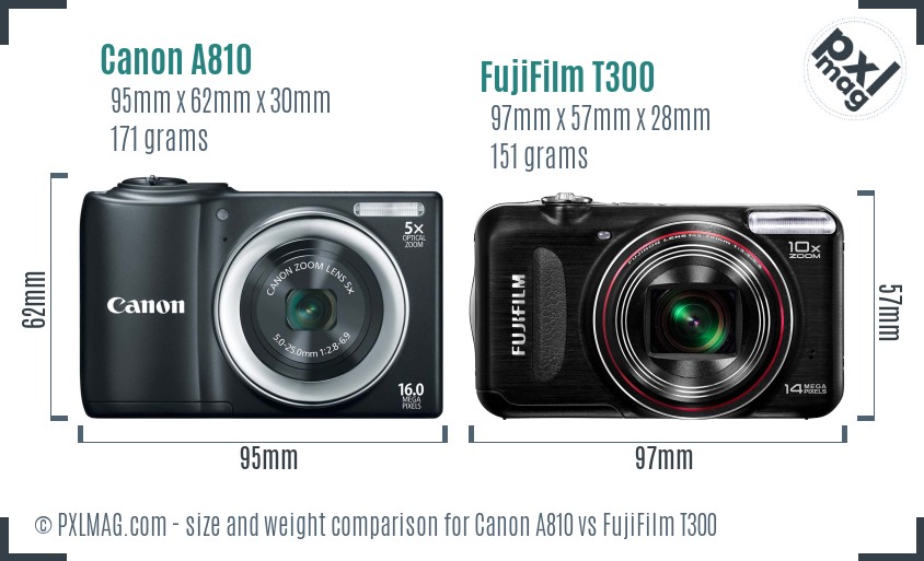 Canon A810 vs FujiFilm T300 size comparison Canon A810 vs FujiFilm T300 size comparison