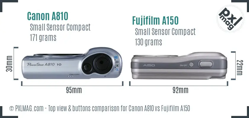 Top view comparison of Canon A810 and Fujifilm A150