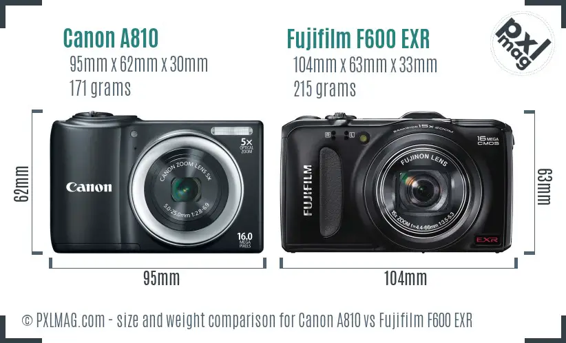Canon A810 vs Fujifilm F600 EXR size comparison Canon A810 vs Fujifilm F600 EXR size comparison
